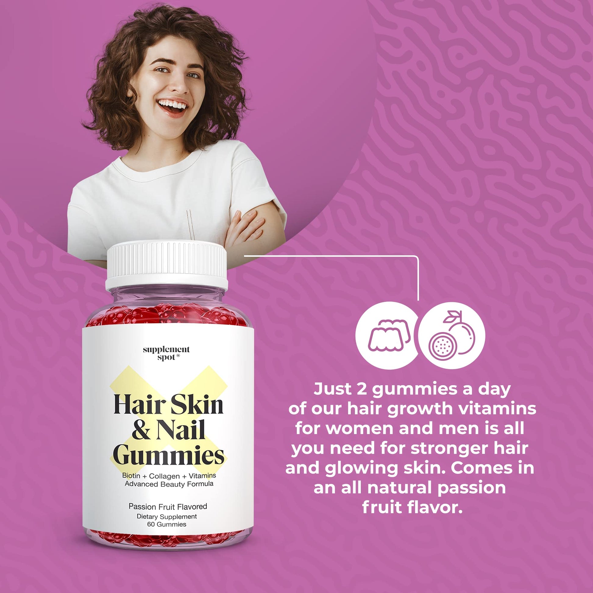 parte trasera paquete gomitas supplement spot cabello piel