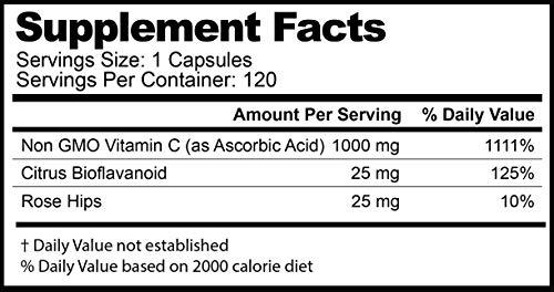 Parte trasera paquete SummerSculpt Vitamina C 1000mg 120 cápsulas