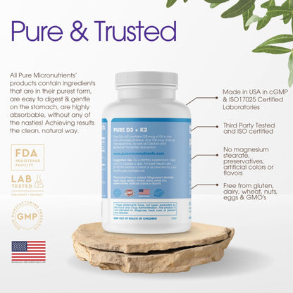 Parte trasera Pure Micronutrients suplemento Vitamina D3 K2
