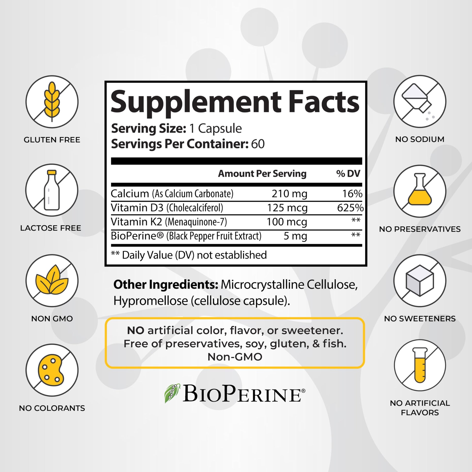 Parte trasera Socotra Health suplemento vitamina d3 k2 ingredientes