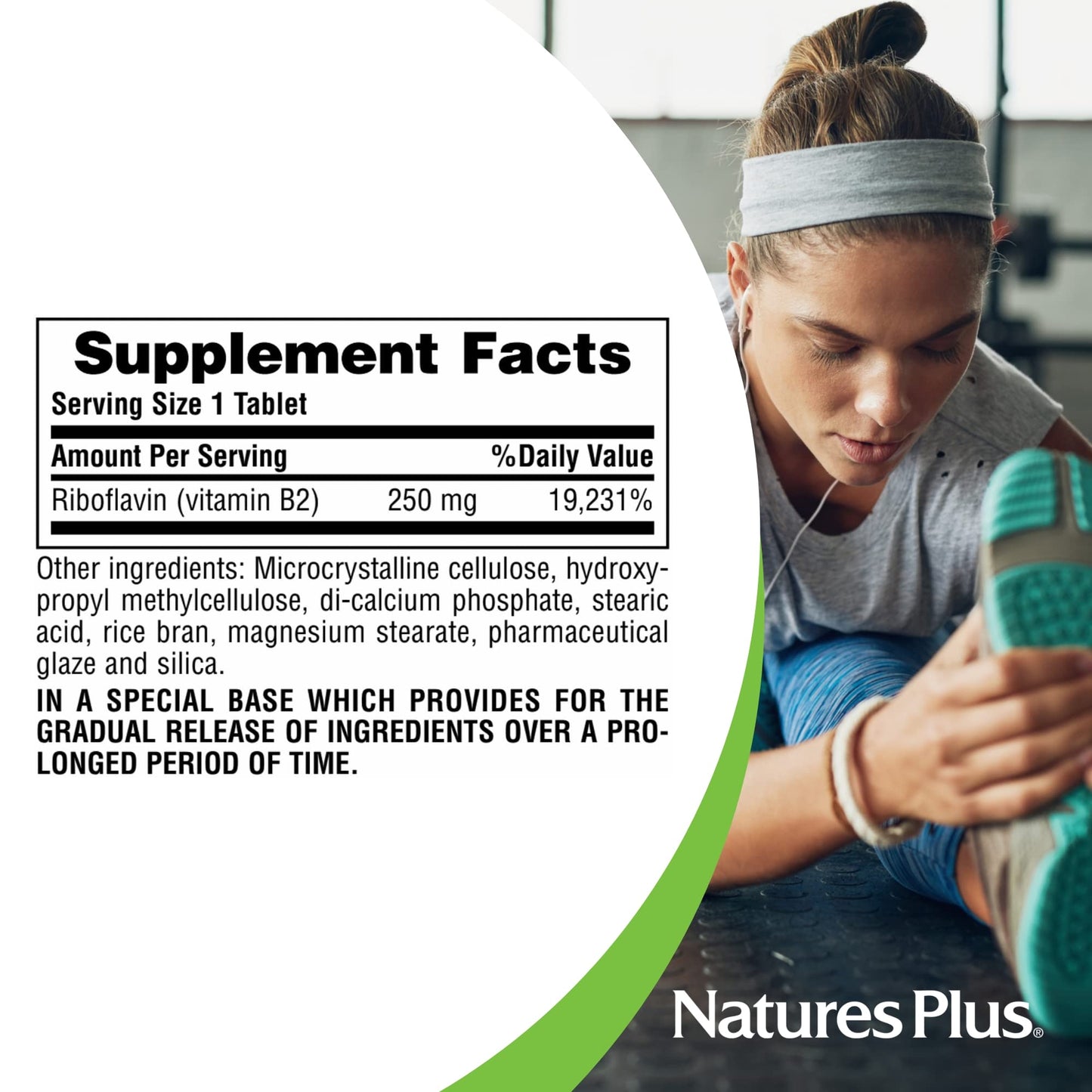 Parte trasera tableta Natures Plus vitamina B2
