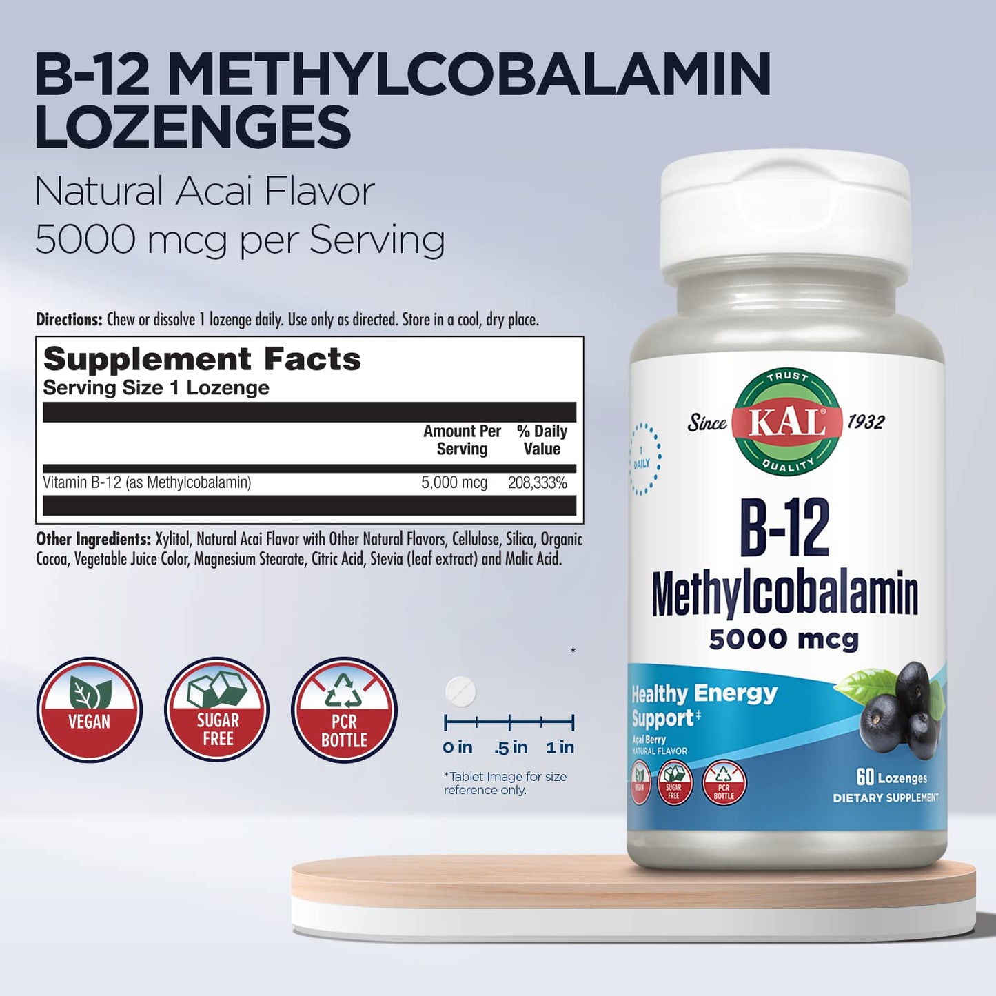 Pastillas masticables KAL Vitamina B-12 Metilcobalamina