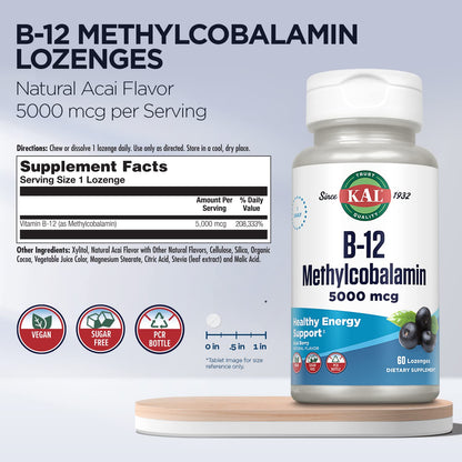 Pastillas masticables KAL Vitamina B-12 Metilcobalamina