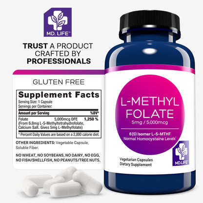 Pastillas MD Life L-Metilfolato 5mg para bienestar