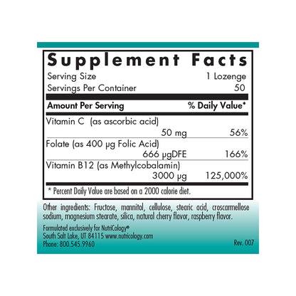 Pastillas Nutricology B12 y ácido fólico 400mcg vegetales