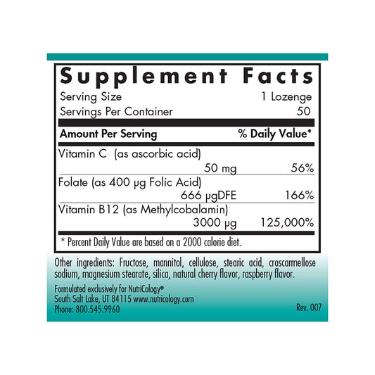 Pastillas Nutricology B12 y ácido fólico 400mcg vegetales