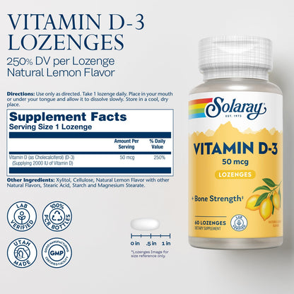 Pastillas Solaray vitamina D3 para huesos fuertes y sistema inmune