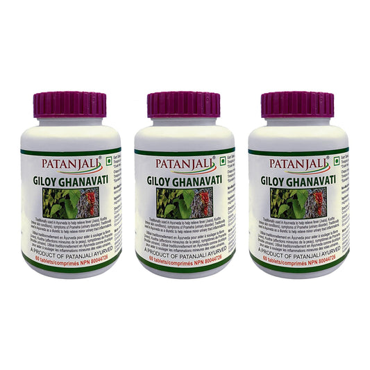 Patanjali Giloy Ghanvati 60 tabletas paquete de 3