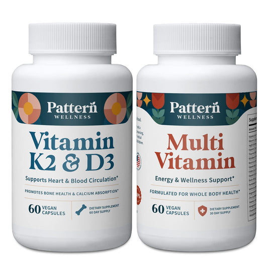 Botes de vitamina K2 y multivitaminas de Pattern Wellness
