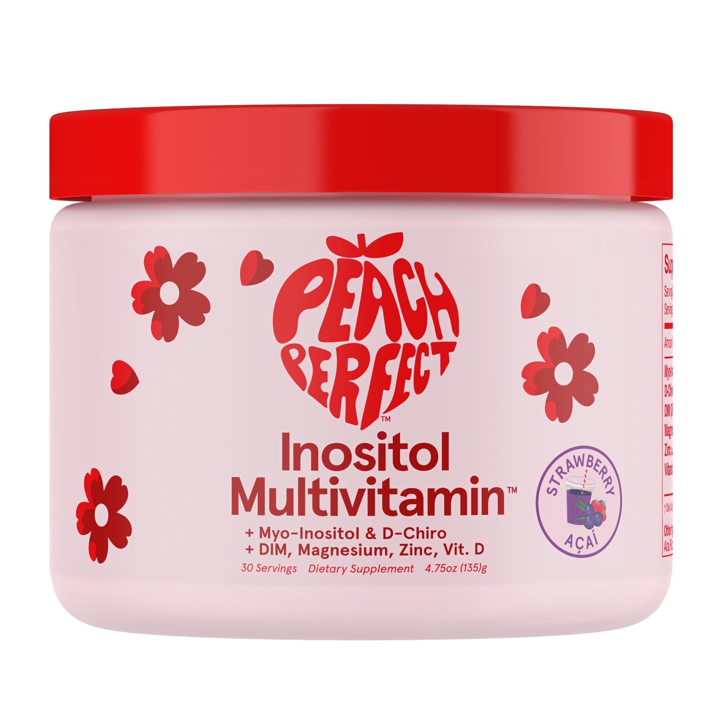 Frasco de polvo multivitamínico Peach Perfect con inositol