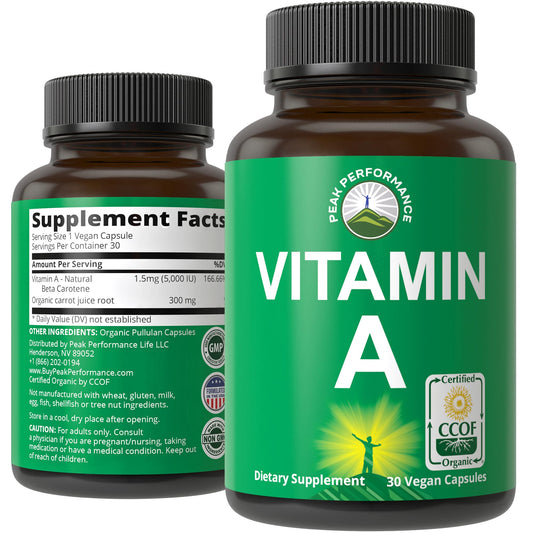 Peak Performance vitamina a organica 5000 ui cápsulas veganas 30 unidades