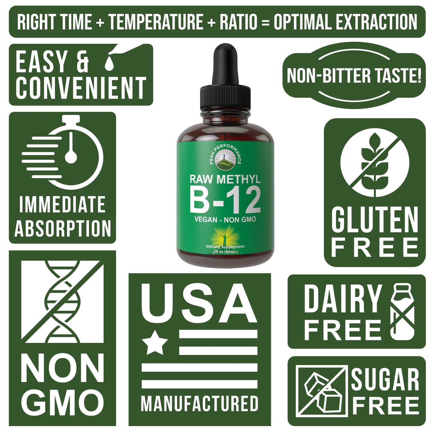 Peak Performance vitamina B12 líquido vista lateral