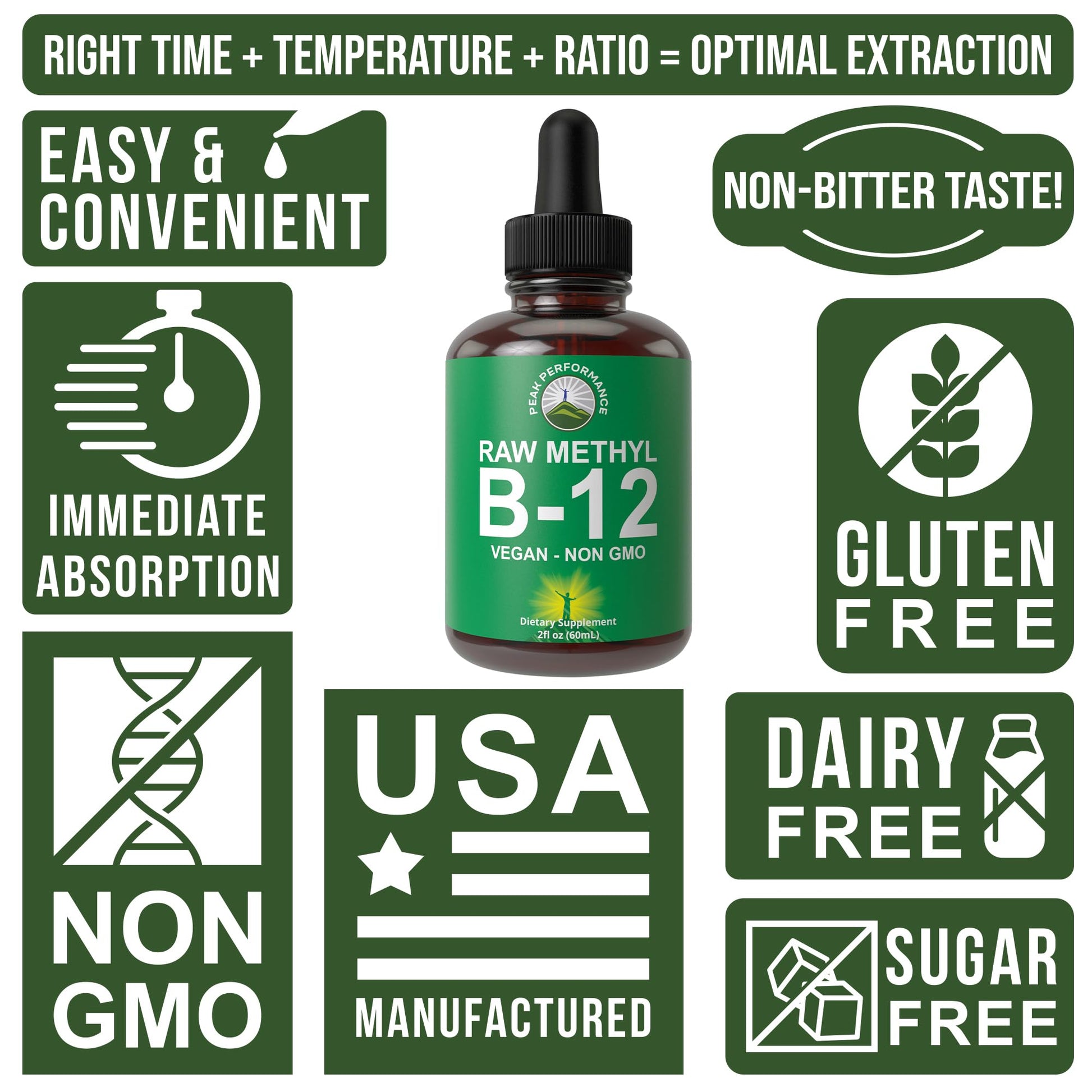 Peak Performance vitamina B12 líquido vista lateral