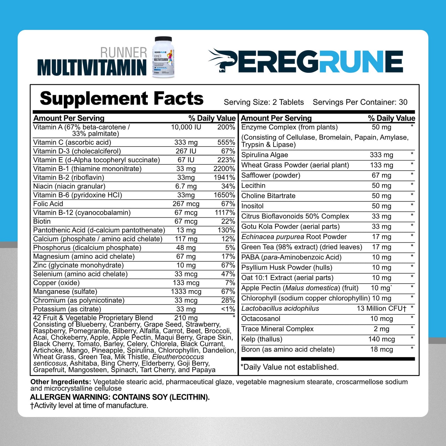 PEREGRUNE Multivitamina suplemento de ingredientes