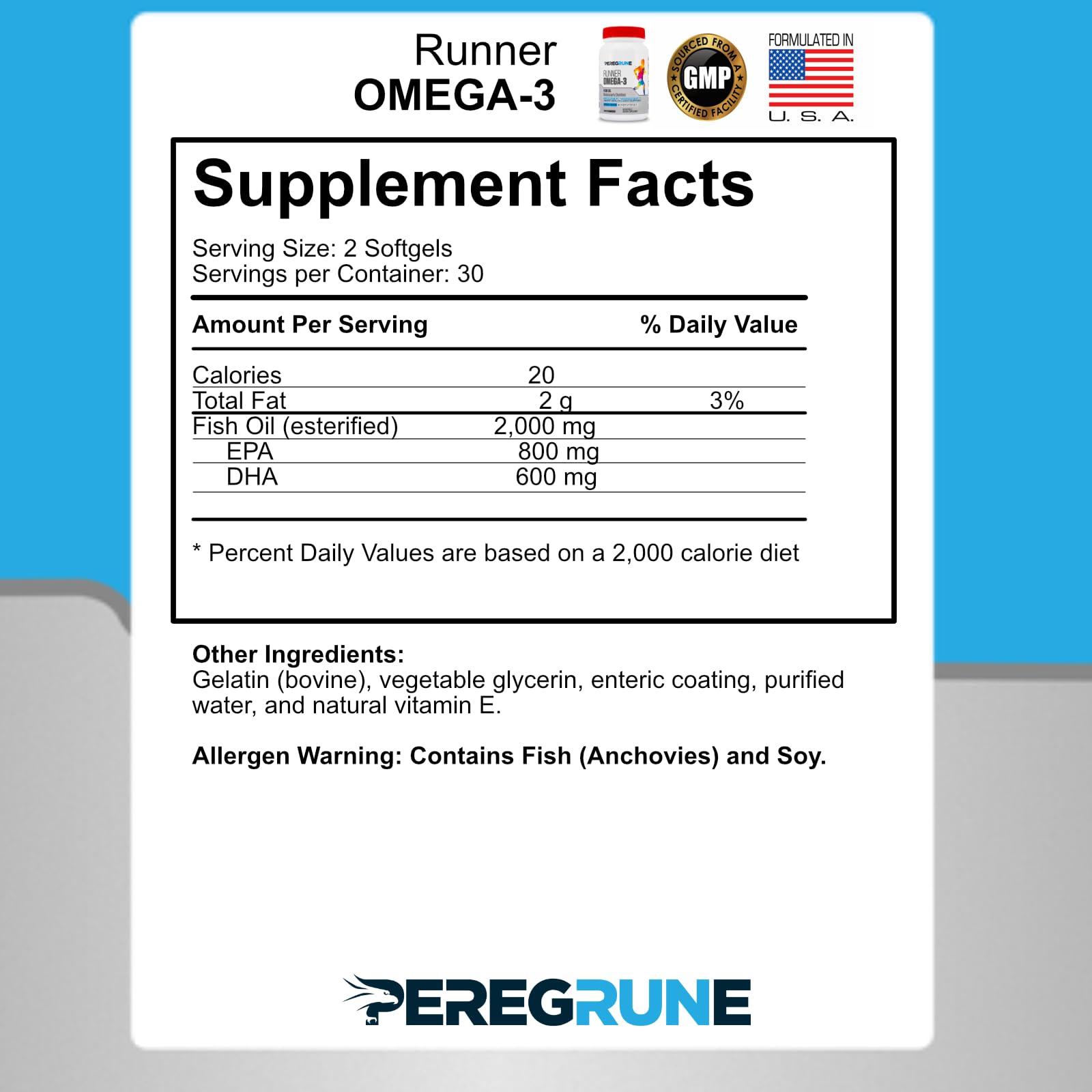 PEREGRUNE Omega 3 suplemento de ingredientes