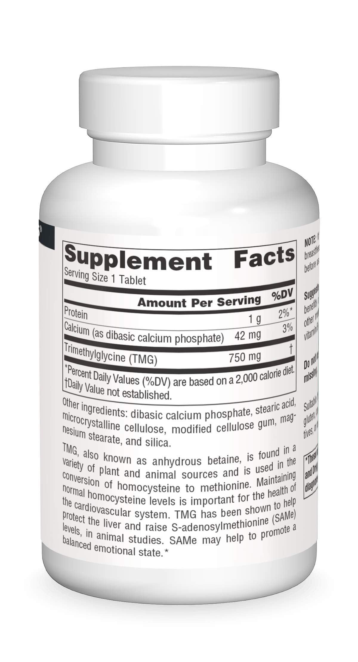 Perfil de compuesto en botella de Source Naturals TMG