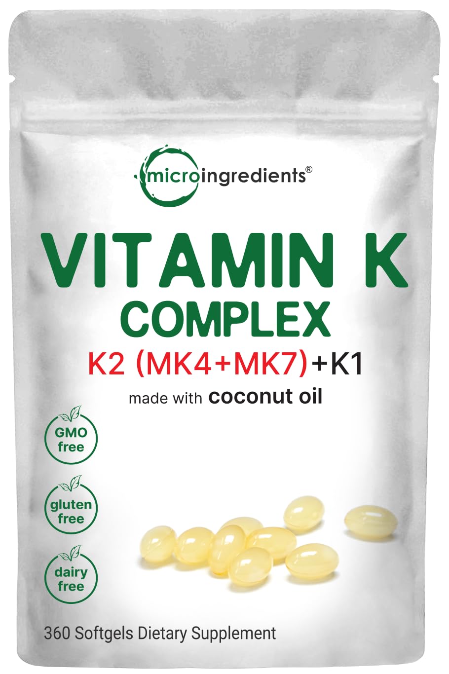 Perlas de vitamina K de Micro Ingredients con aceite de coco.