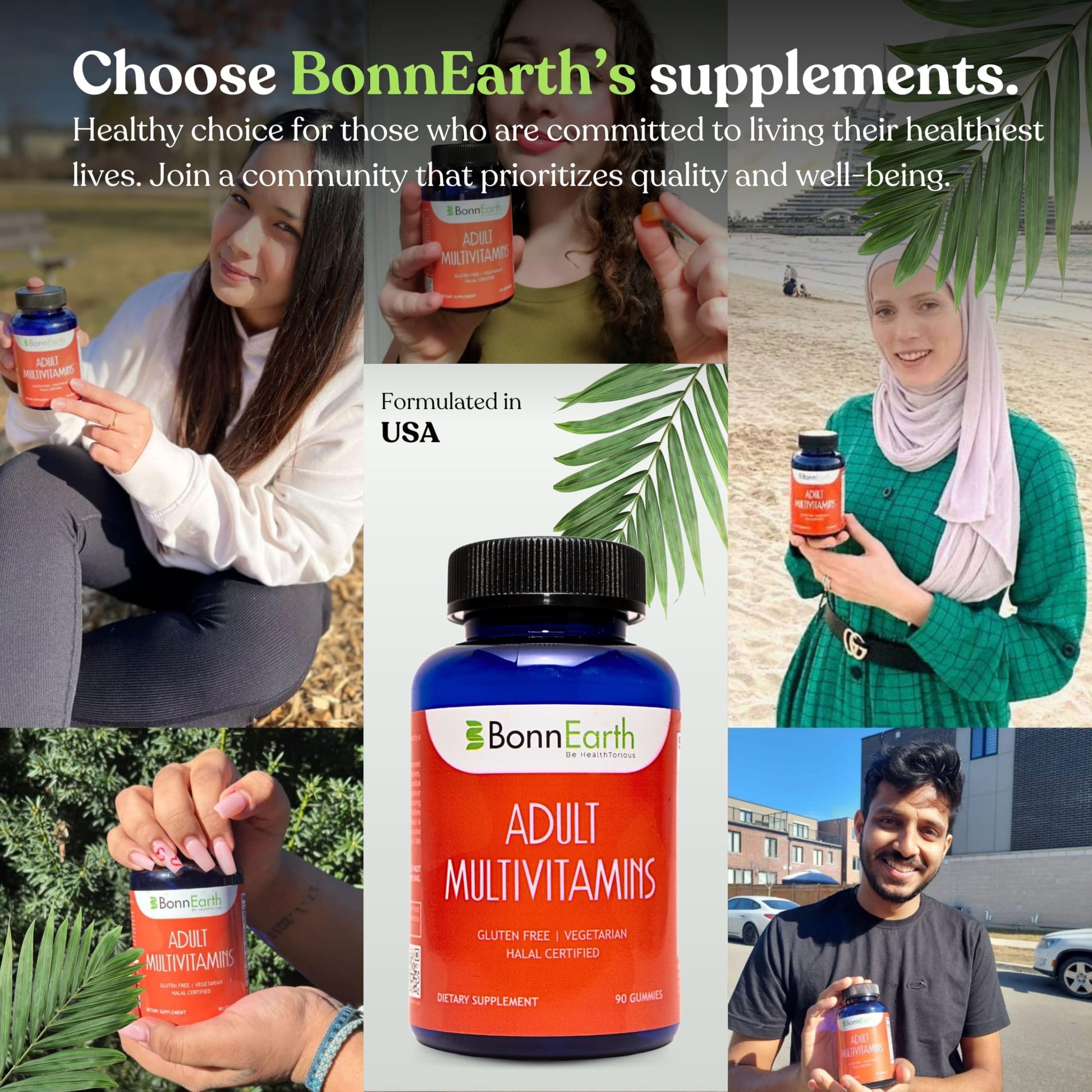 Personas sosteniendo gomitas multivitamínicas BonnEarth