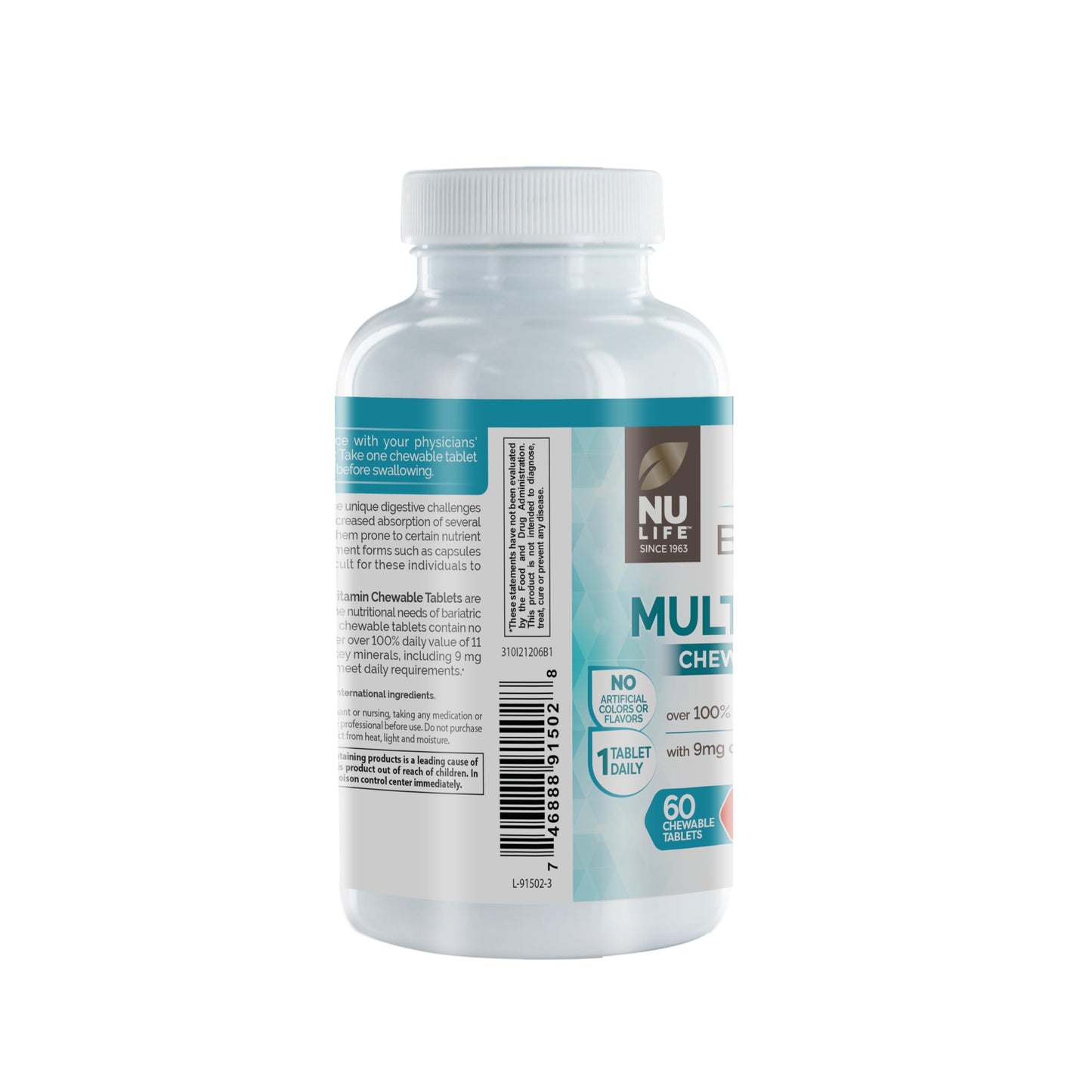 Perspectiva de la botella NU LIFE multivitaminas