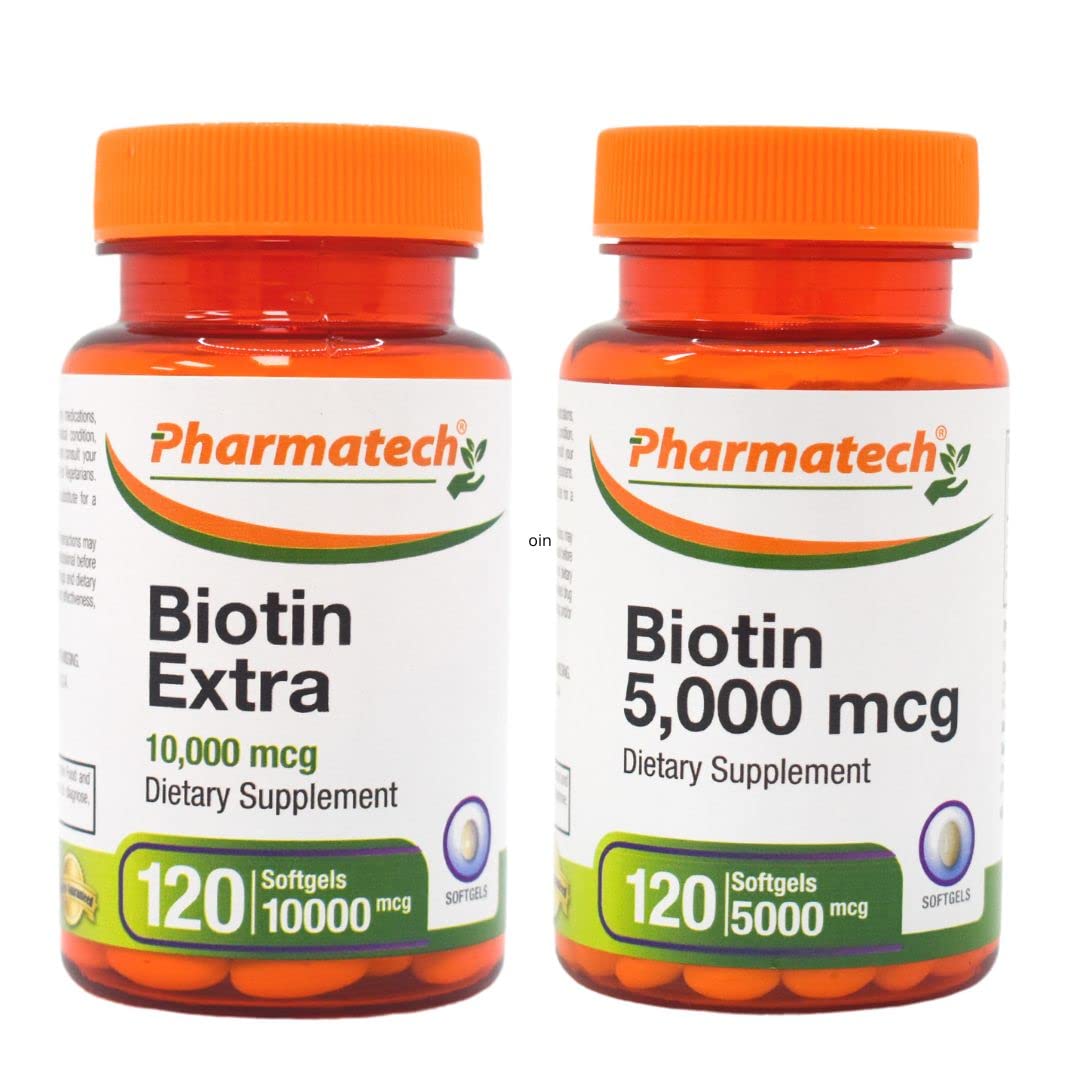 Botella de PHARMATECH Biotina 10000 mcg para cabello y piel