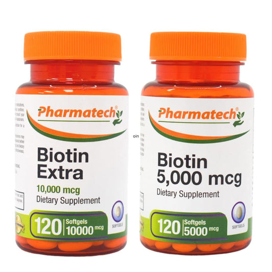 Botella de PHARMATECH Biotina 10000 mcg para cabello y piel