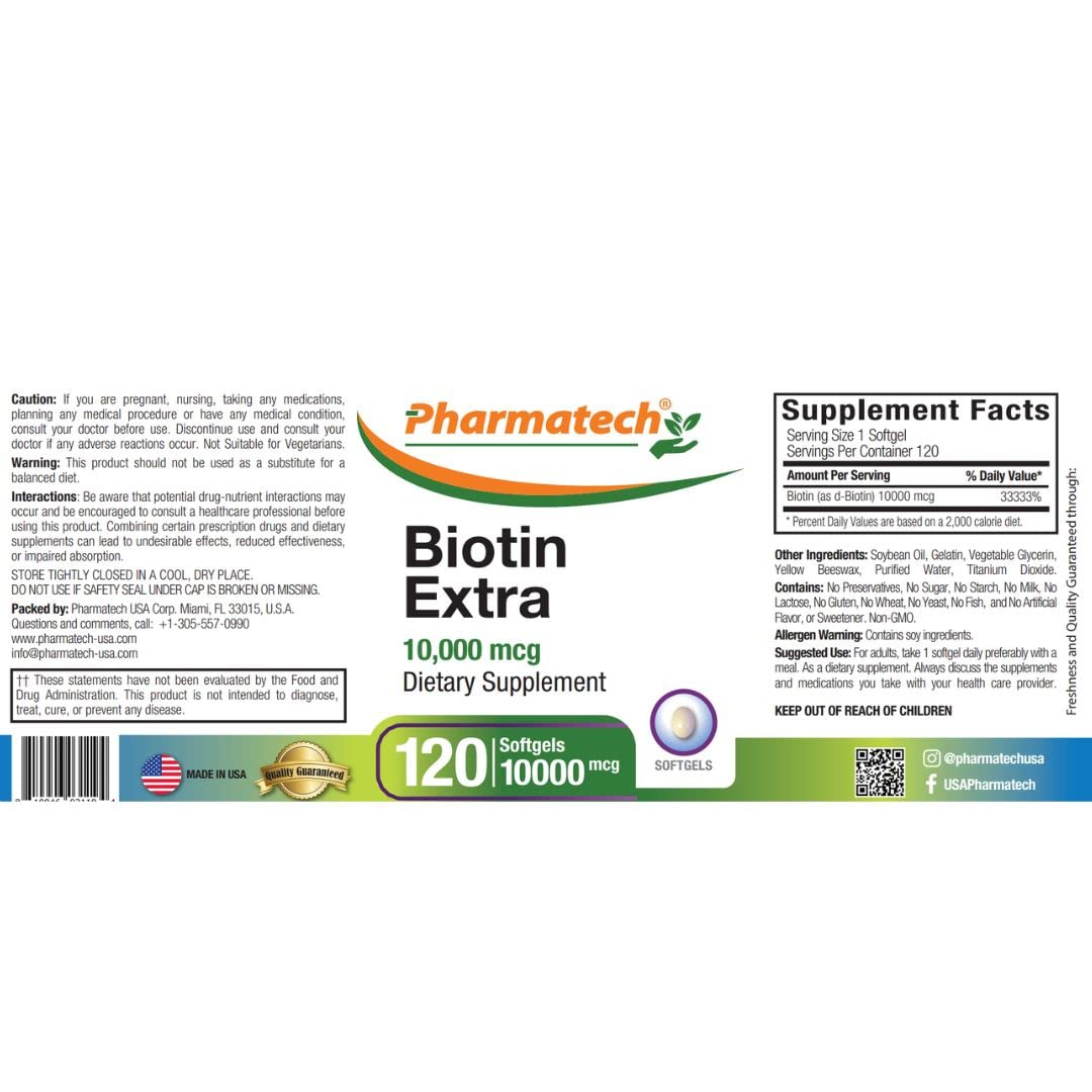 Frasco PHARMATECH Biotina sin gluten para piel y uñas