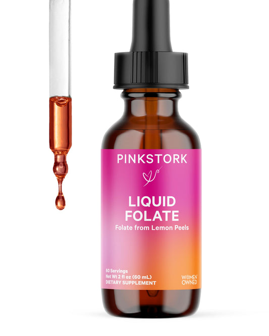 Pink Stork folato líquido vitamina B9 botella frontal