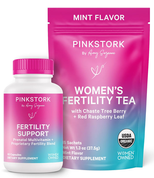 Paquete fertilidad Pink Stork té y suplementos prenatales 2 unidades