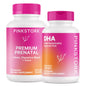 Frasco Pink Stork Premium Prenatal Duo con vitaminas y DHA para mujeres embarazadas