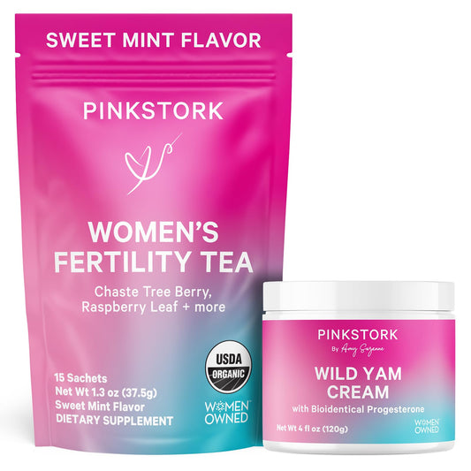 Pink Stork té para fertilidad y crema de progesterona dúo