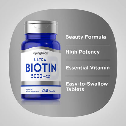 Piping Rock Biotina tabletas blancas para consumo diario