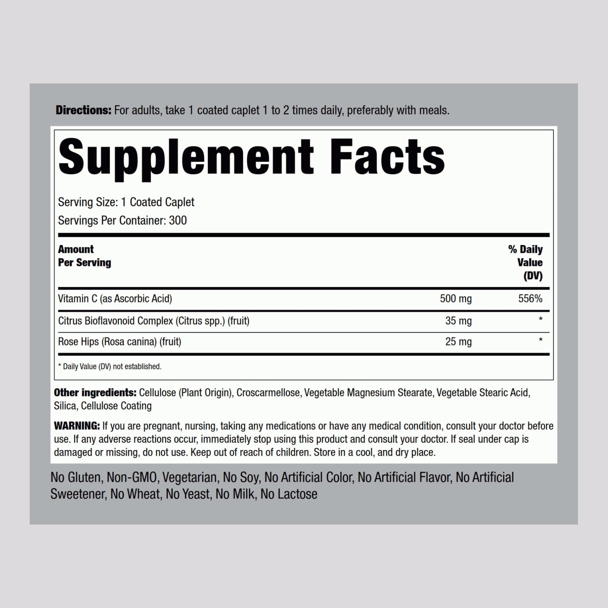 Frasco frente Piping Rock Vitamina C 500 mg