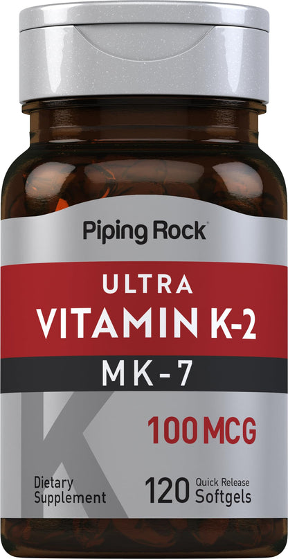 Vitamina K2 MK-7 100 mcg de Piping Rock en cápsulas blandas