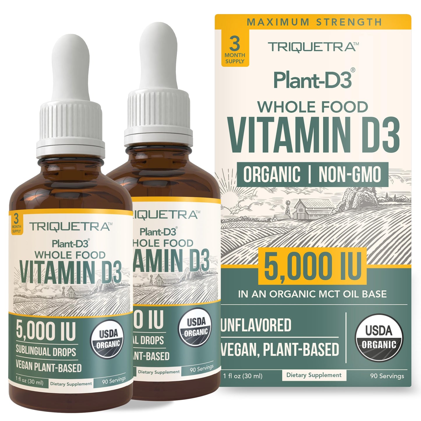 Vitaminas D3 orgánicas líquidas Plant-D3 en gotas sublinguales