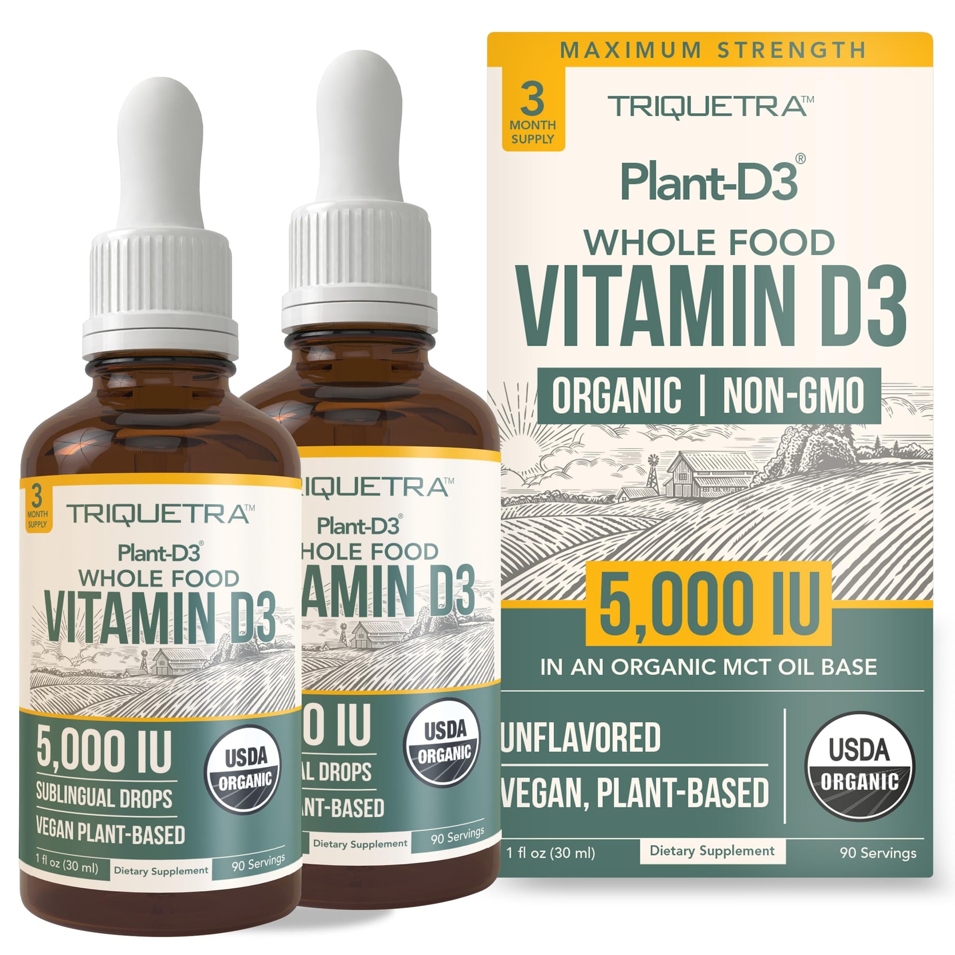 Vitaminas D3 orgánicas líquidas Plant-D3 en gotas sublinguales
