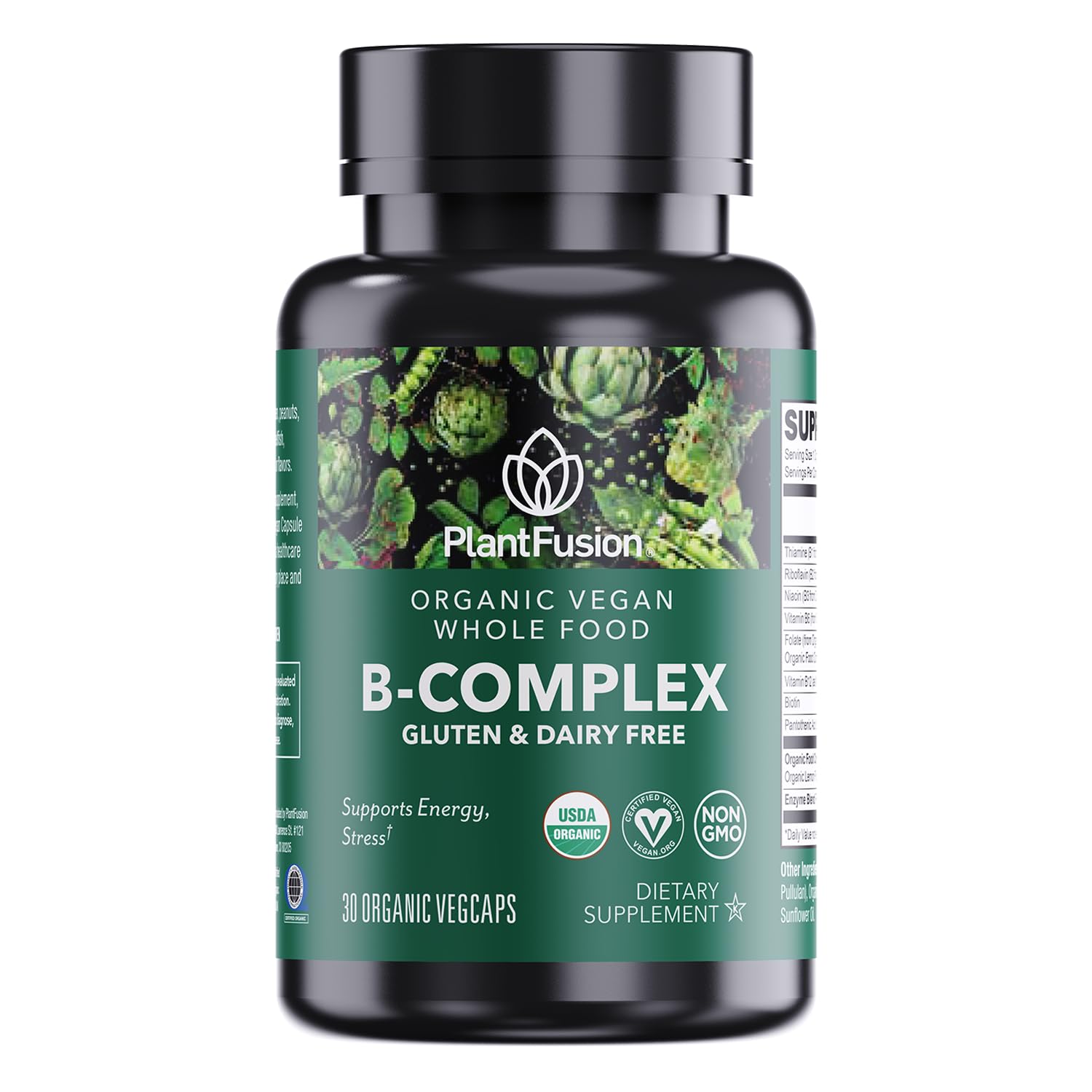 PlantFusion vitamina B-complejo orgánica suplemento 30 cápsulas frasco