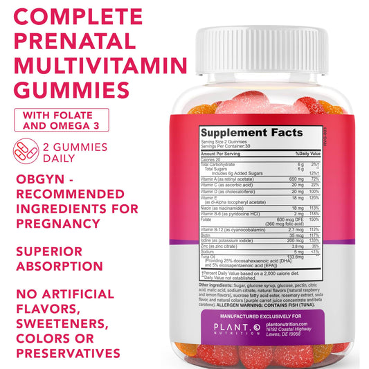 Paquete de 60 gomitas prenatales PLANT.O NUTRITION para mujeres embarazadas