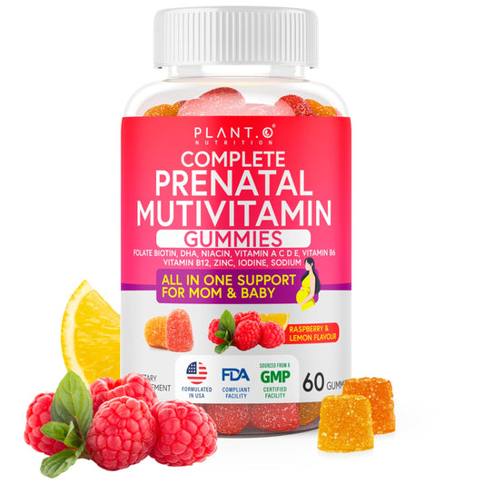 PLANT.O NUTRITION gomitas prenatales sabor frambuesa y limón con vitaminas esenciales