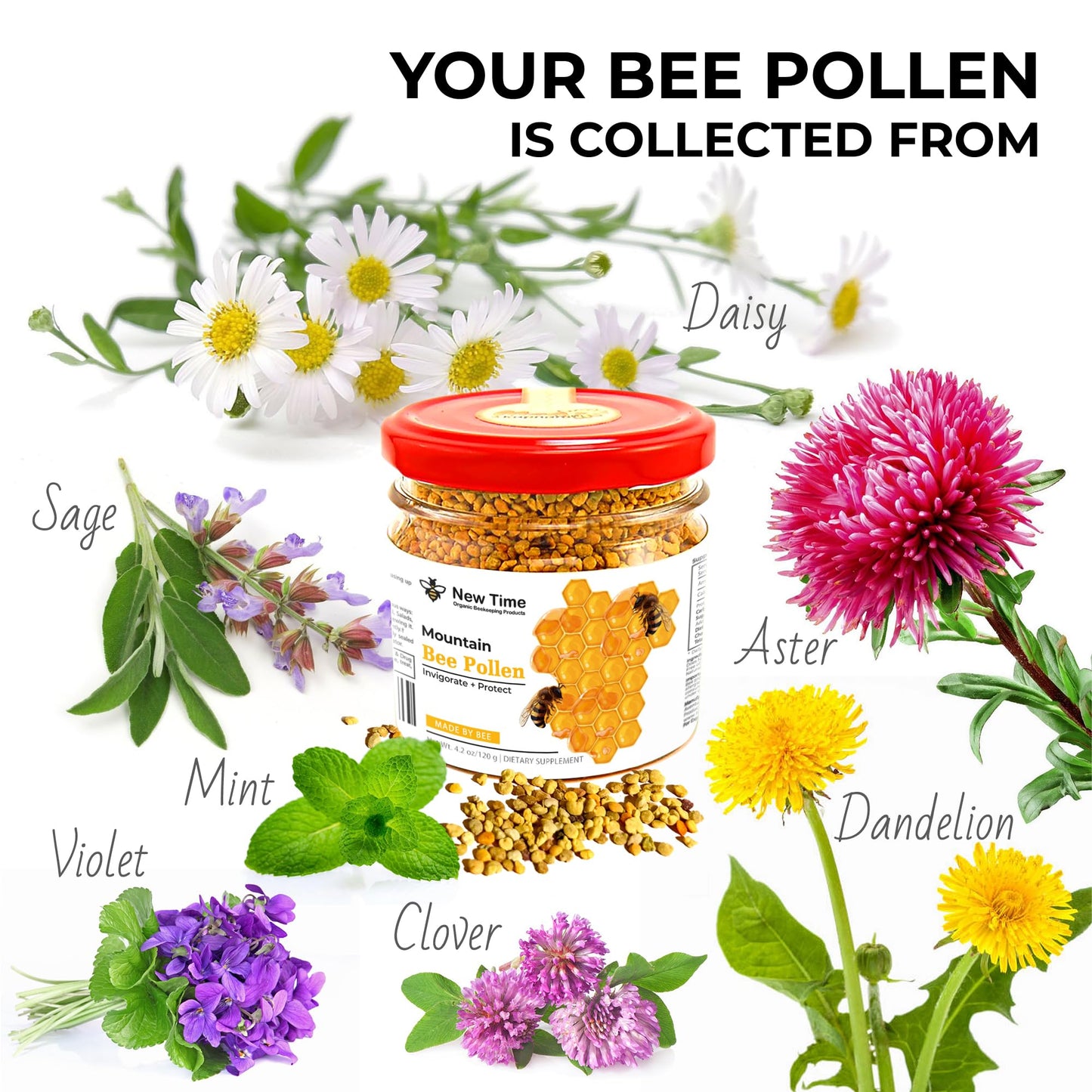ingredientes de polen de abeja de flores variadas