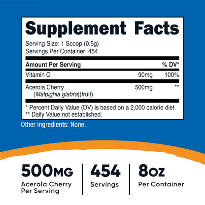 Polvo acerola vitamina C Nutricost sin gluten sin aditivos