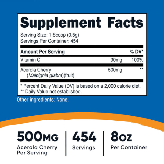 Polvo acerola vitamina C Nutricost sin gluten sin aditivos