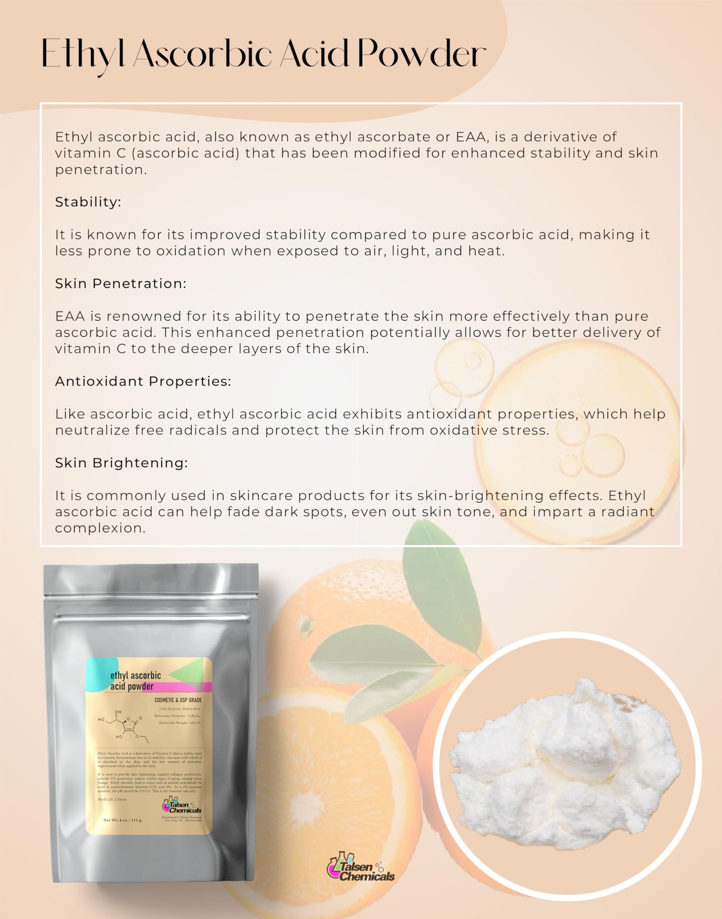Polvo ácido etil ascorbico vitamina c Talsen Chemicals