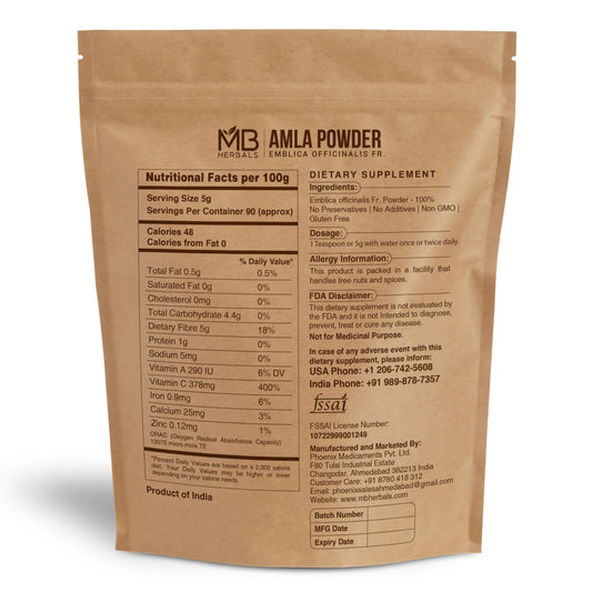 Polvo amla natural MB Herbals sin conservadores y sin gluten