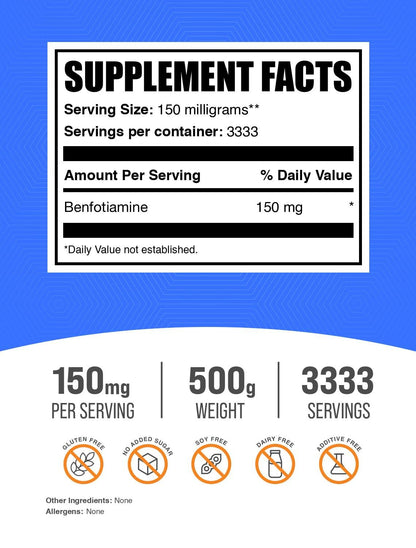 Polvo de Benfotiamina BulkSupplements para salud y bienestar