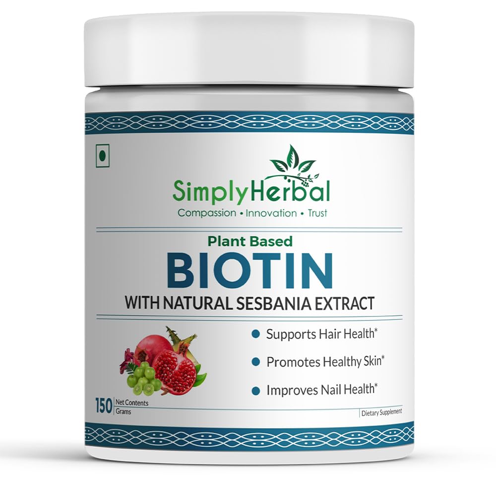 Envase de polvo de biotina Simply Herbal 300 g para cabello y piel