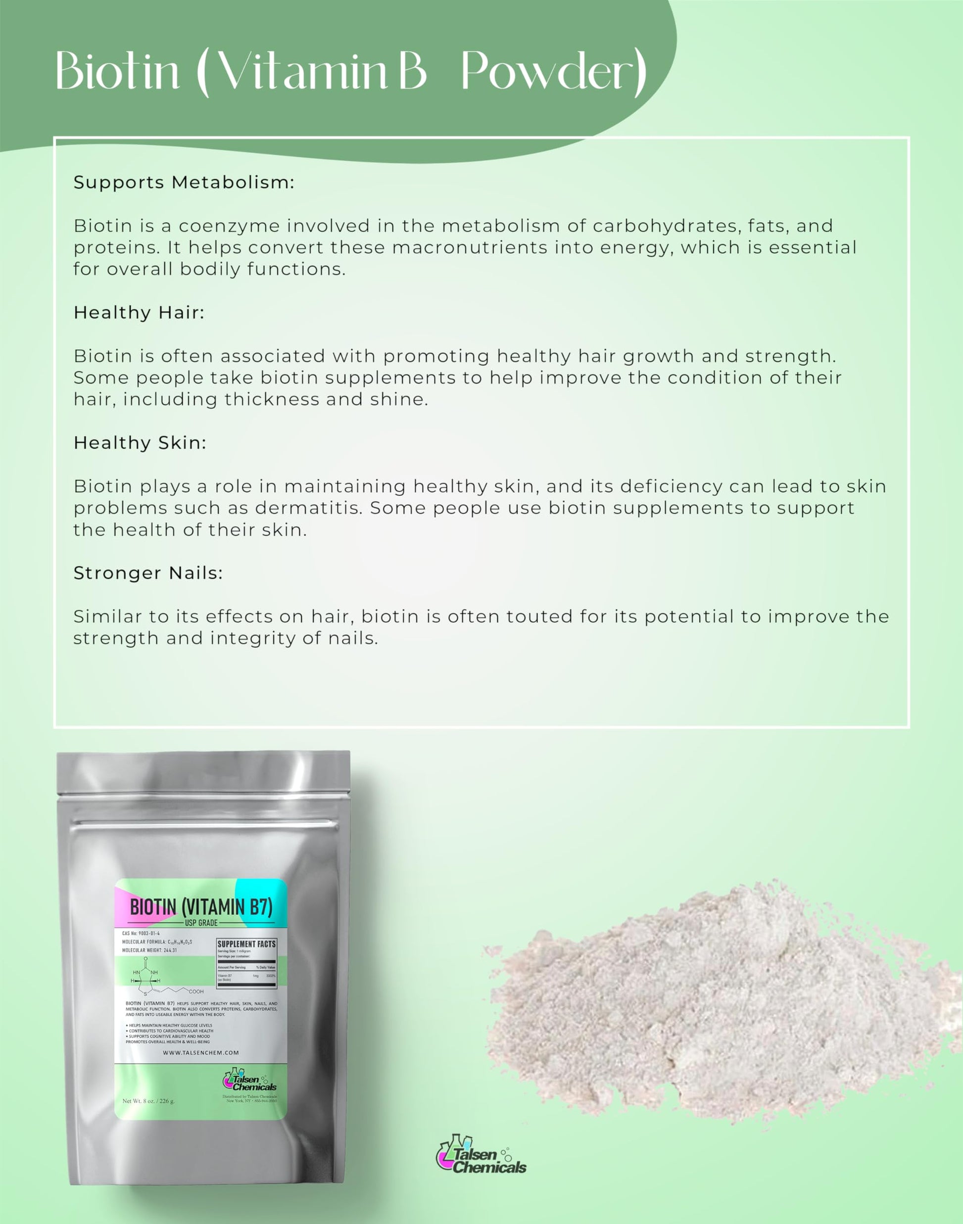 Polvo biotina vitamina B7 para cabello piel y uñas