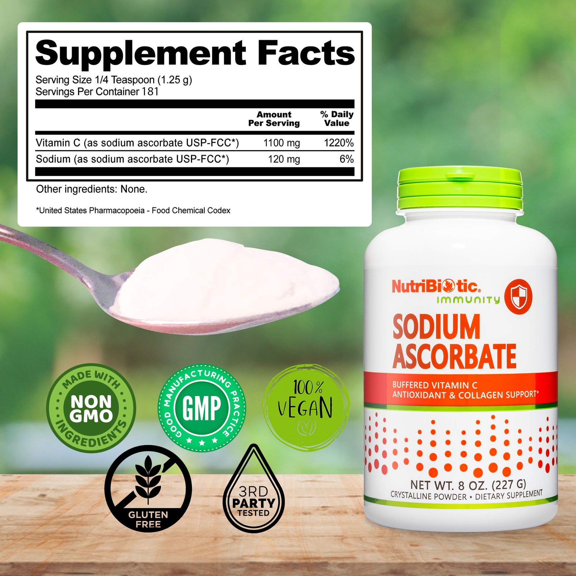 Polvo buffered vitamina c inmunidad NutriBiotic 8 oz