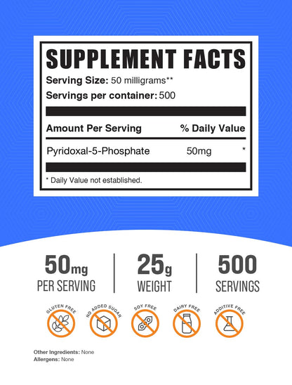Polvo BulkSupplements vitamina b6 p5p 25 gramos sin gluten