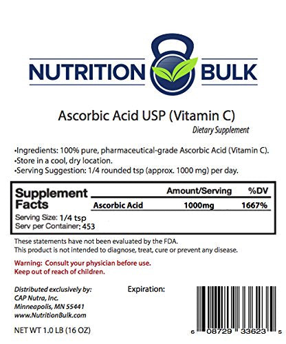 Polvo cristalino vitamina c puro Nutrition Bulk 16 oz