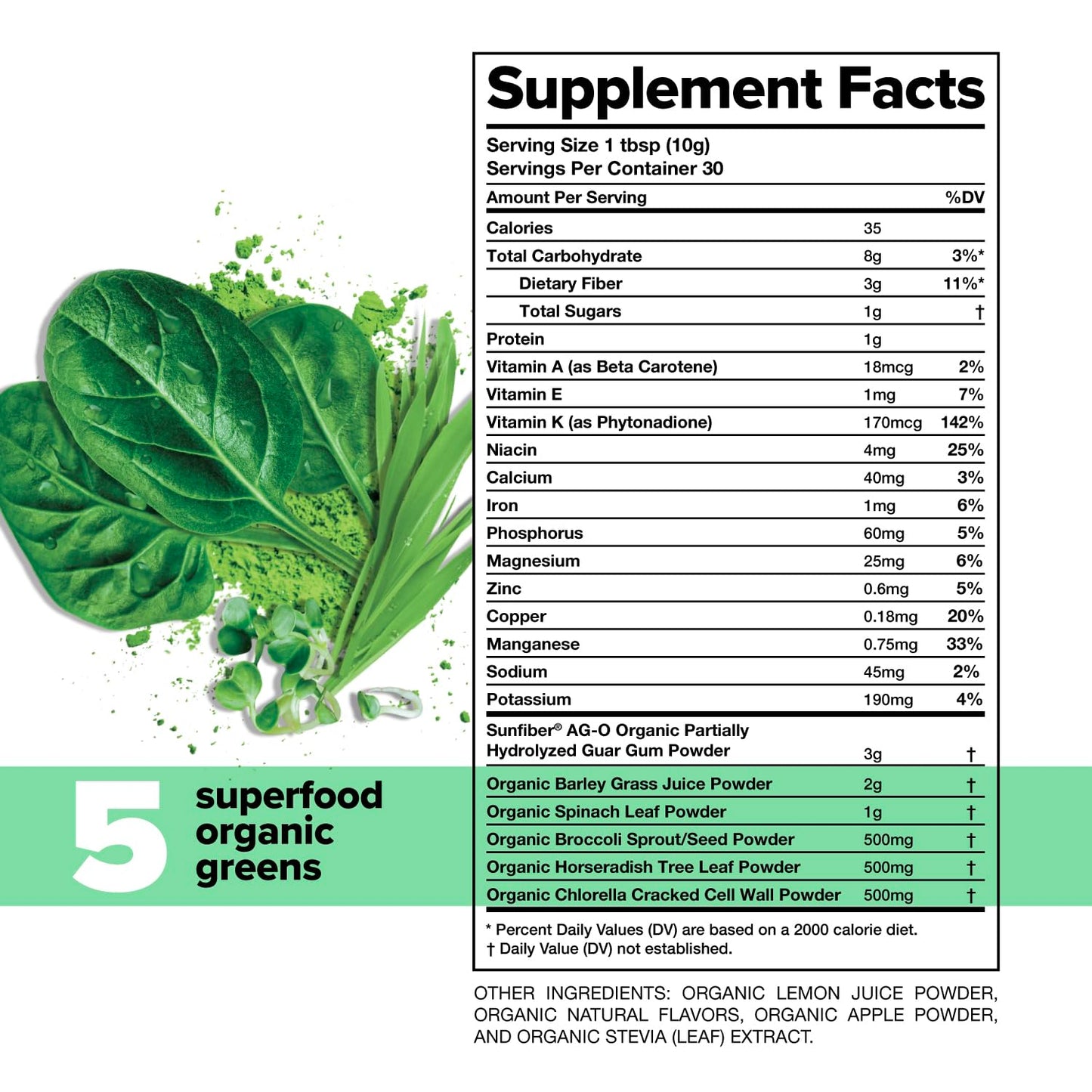 Polvo Daily Greens con superalimentos variados